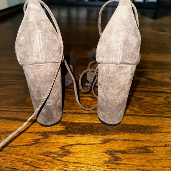 Aquazurra brown suede heels with natural fur trim - Picture 3 of 4